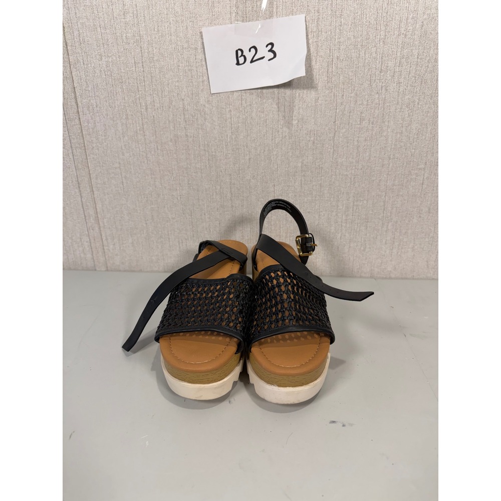 Universal Thread Alba Black Memory Foam Womens Wedge Heel Platform Sandals sz 7
